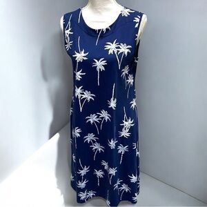 Links Navy & White Palm Tree Print Pocketed Shift Dress‎